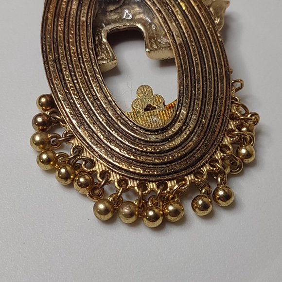 Gold Tone And Orange Dangling Bead Lucky Elephant Brooch - Picture 14 of 16